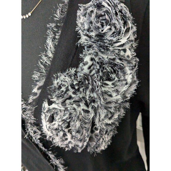 RED Brand Sweater Women's 2X Black V Neck Cardigan 3D Flowers Leopard Chiffon - Picture 4 of 13